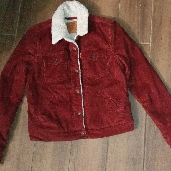 Levi's Women's Red Corduroy Jacket with White Sherpa Collar - Picture 1 of 6